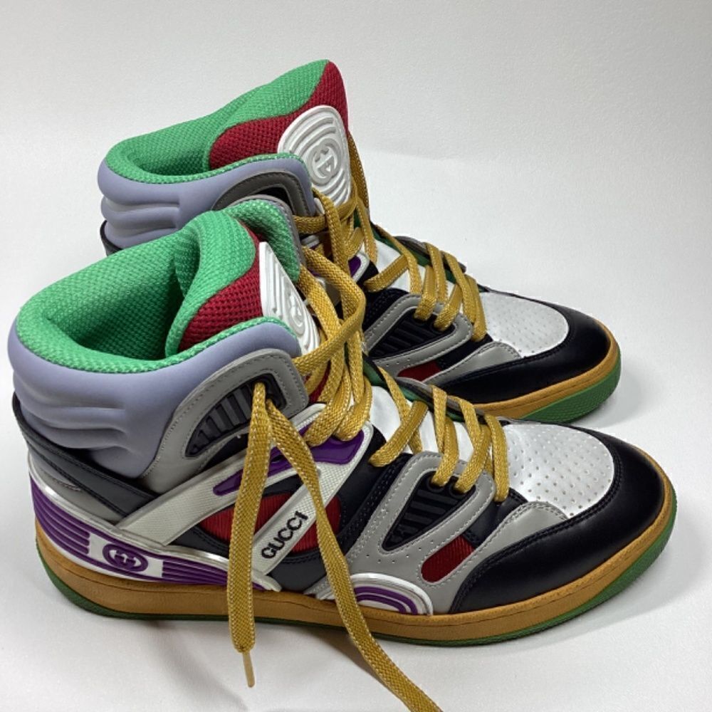 Gucci Evolution Basket High-Top Sneakers Black White Purple Size EU 39.5 - Picture 6 of 17